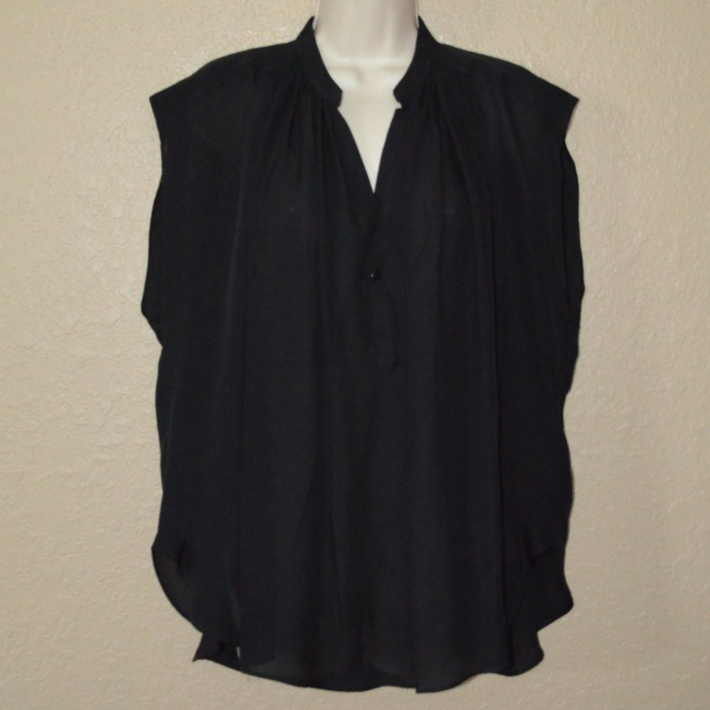 $225 Sz XS-L Lili Lotan Black Silk Sleeveless Pleated Tunic Top Blouse